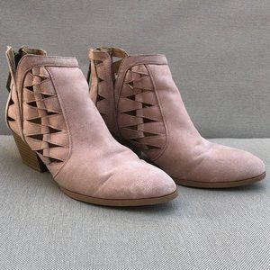 Qupid Caged Suede Ankle Booties